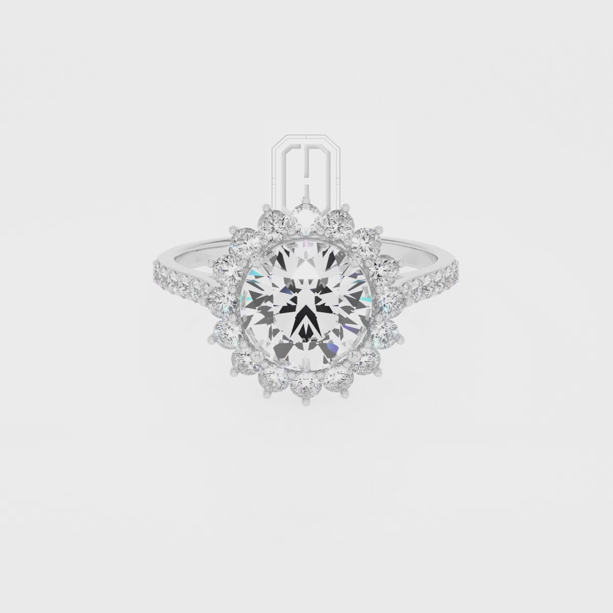 Natural Smoky Quartz Round with Diamonds Double Halo Solitaire Engagement Rings