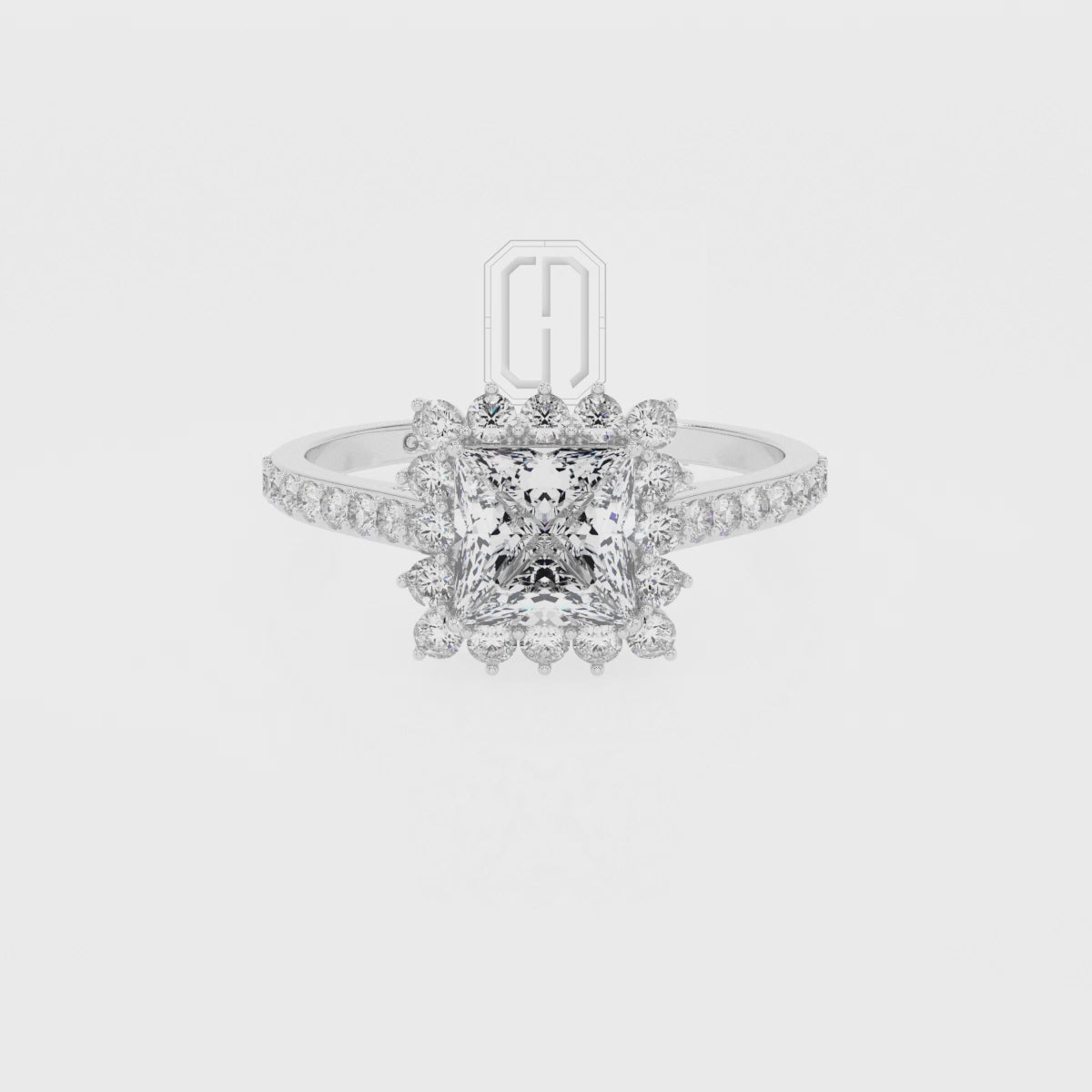 Lab Grown Moissanite Princess Double Halo Solitaire Engagement Rings