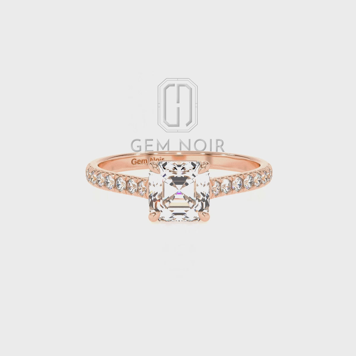 Lab Grown Moissanite Asscher Half Eternity Solitaire Engagement Rings