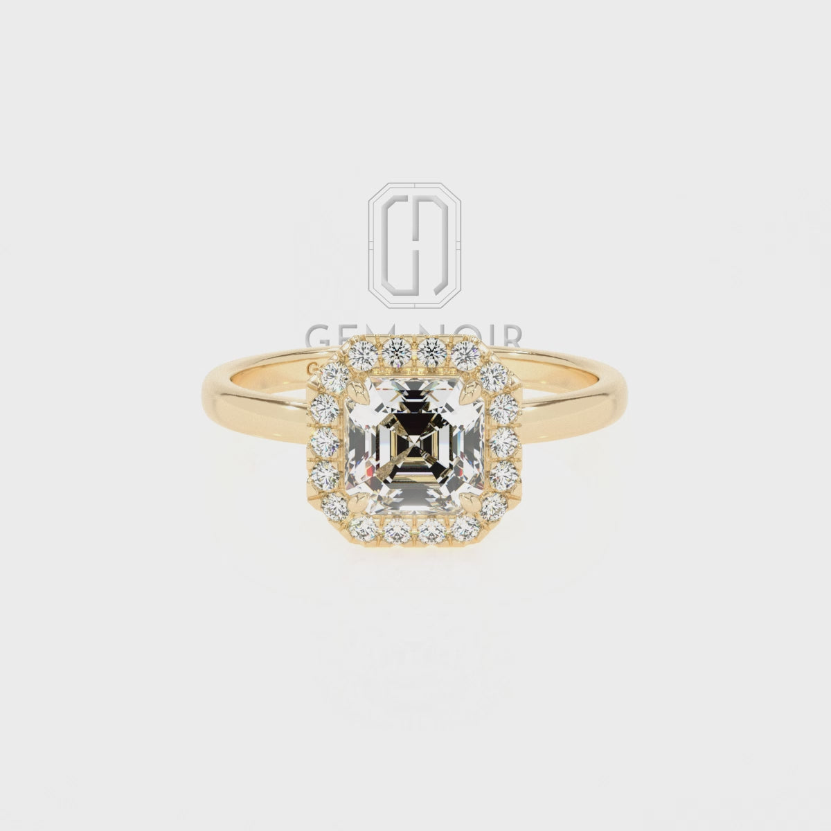 Lab Grown Moissanite Asscher Halo Solitaire Engagement Rings