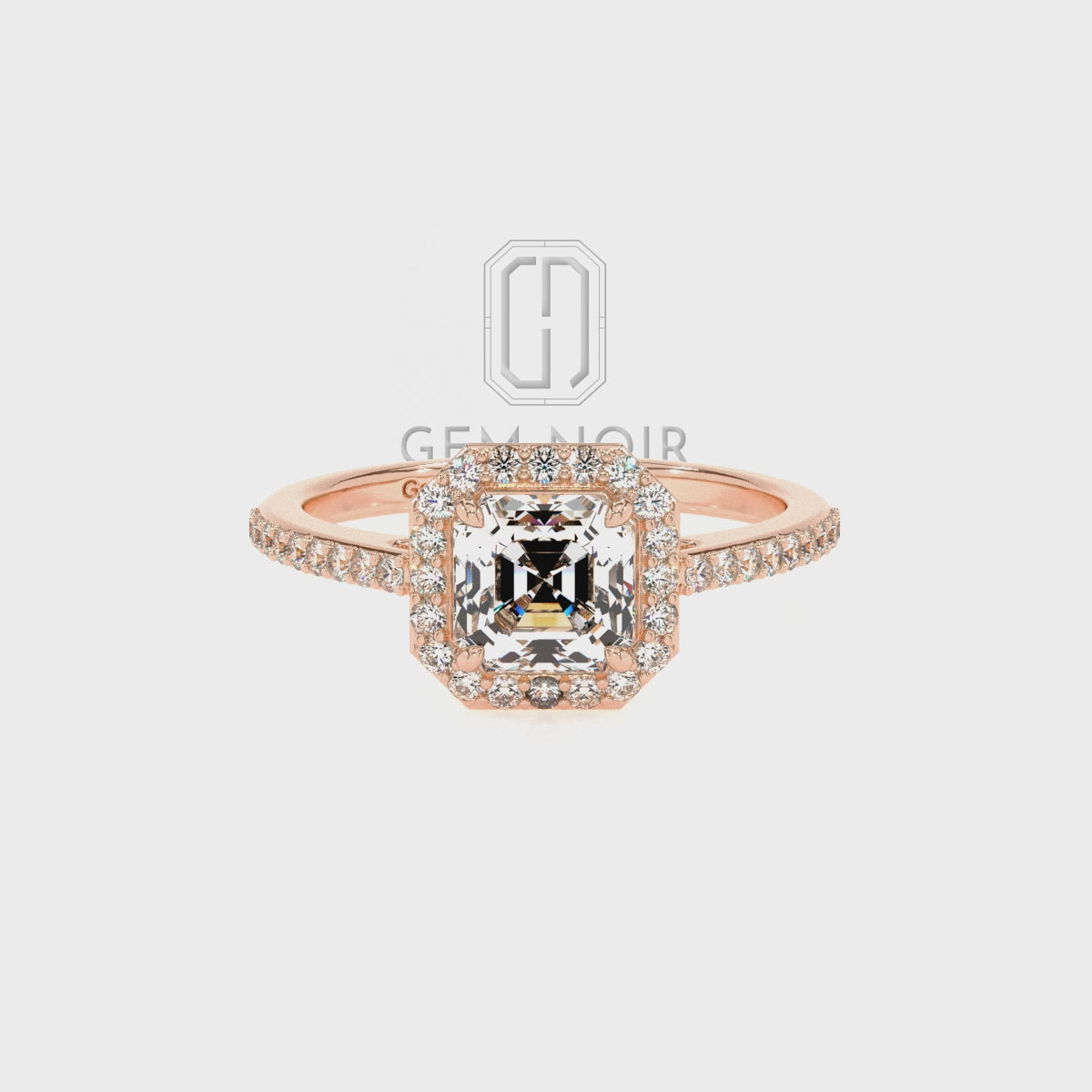 Lab Grown Moissanite Asscher Halo Solitaire Engagement Rings