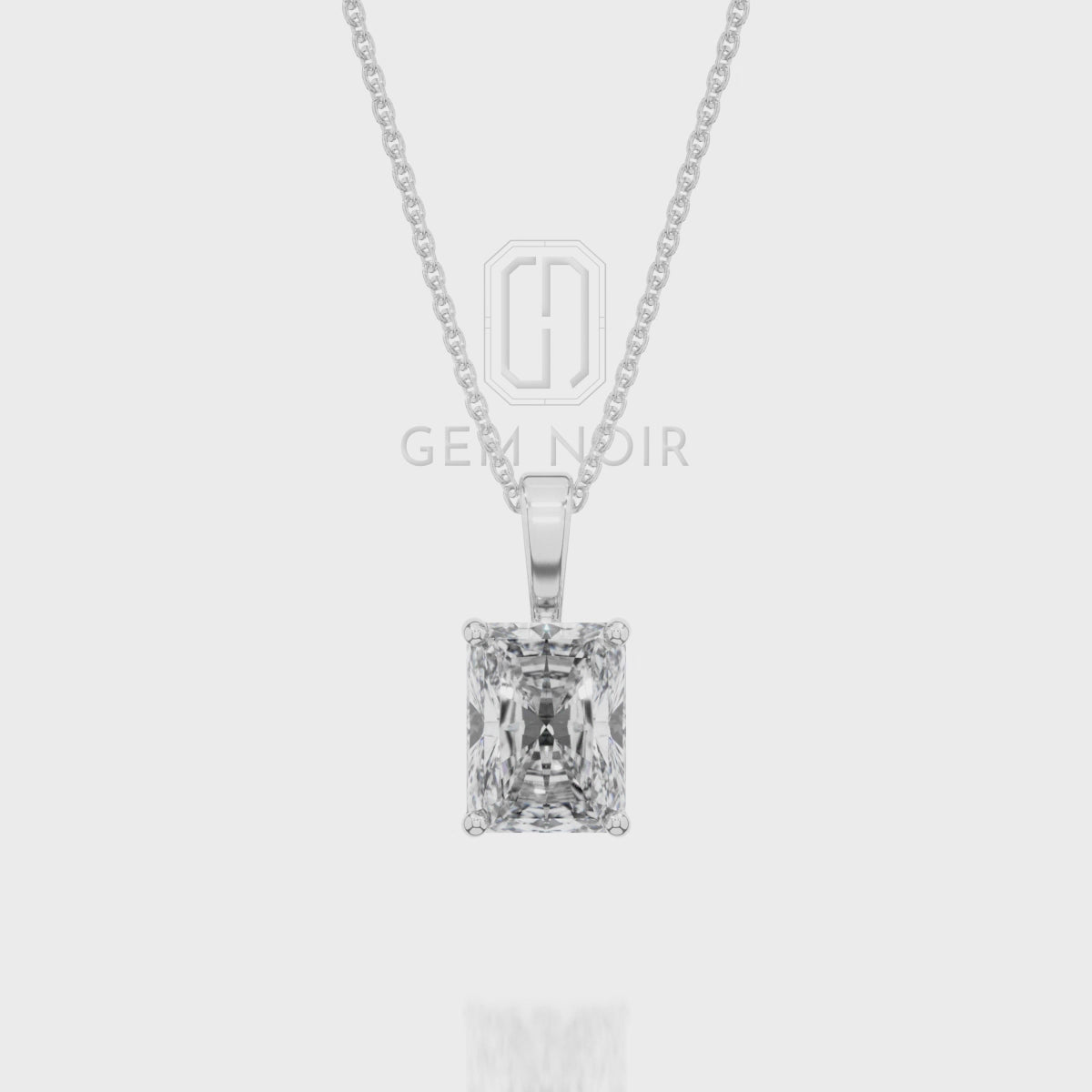 Natural Garnet Emerald-Cut Solitaire Pendant Necklace with 18" Chain