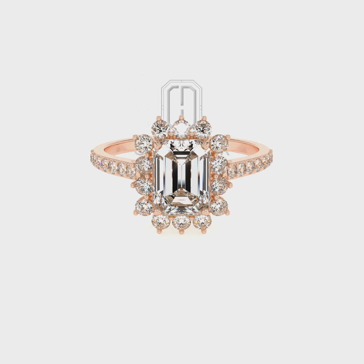 Lab Grown Citrine Emerald-Cut with Diamonds Double Halo Solitaire Engagement Rings