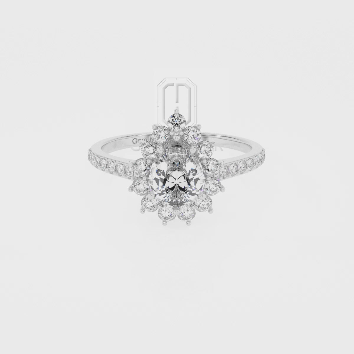 Lab Grown Citrine Pear with Diamonds Double Halo Solitaire Engagement Rings