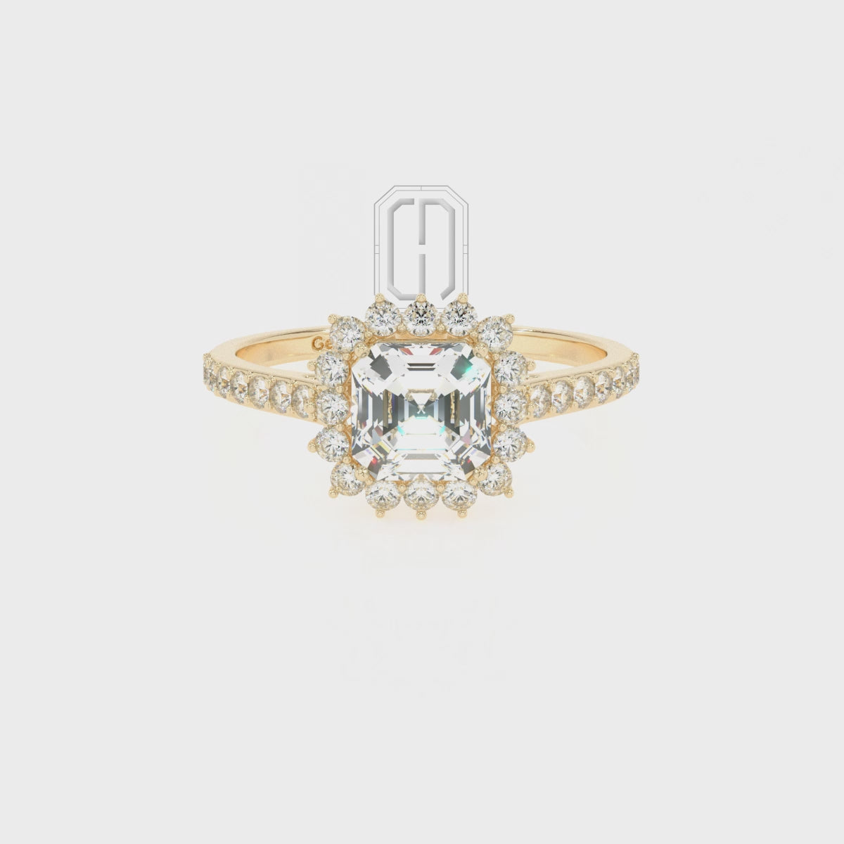 Lab Grown Moissanite Asscher Double Halo Solitaire Engagement Rings