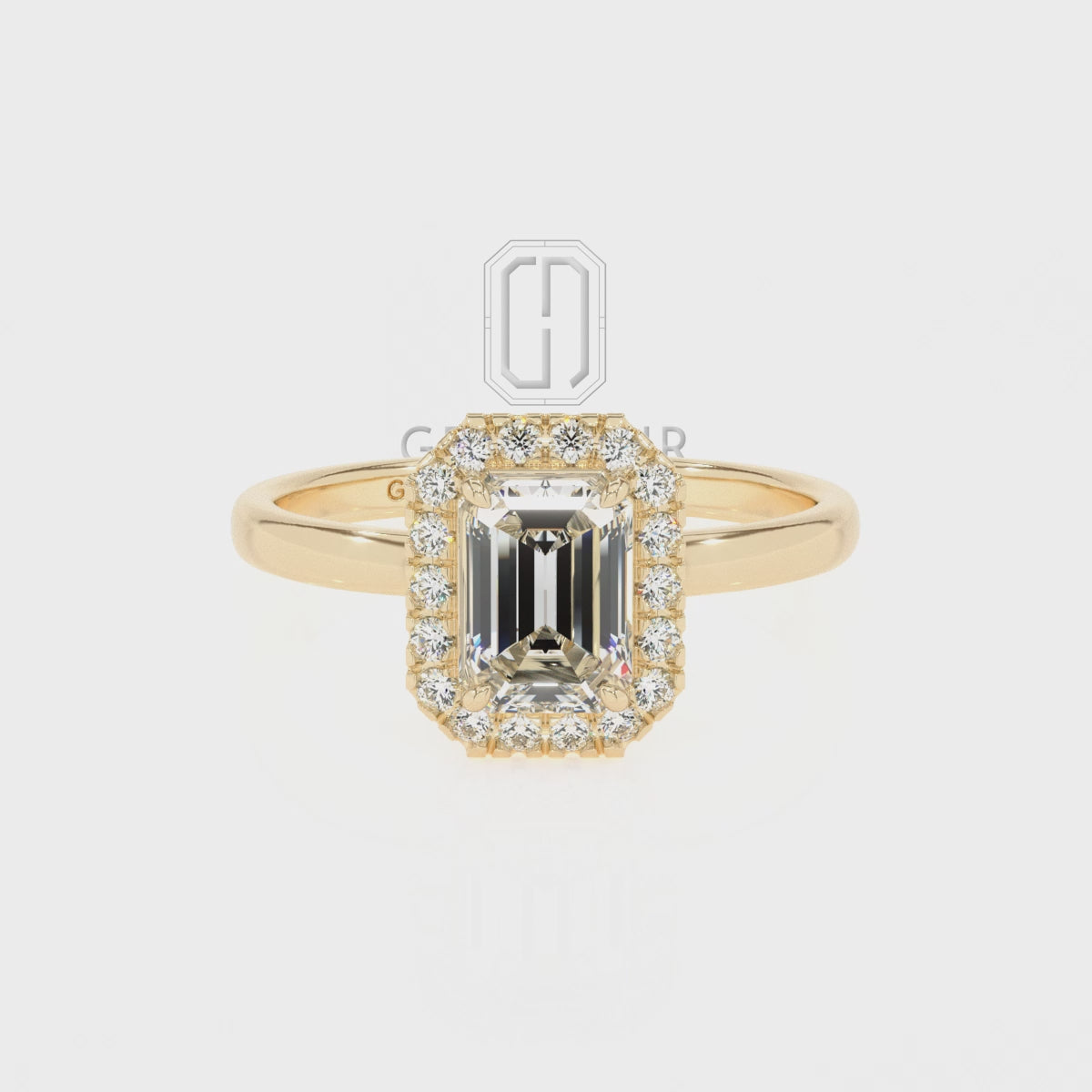 Lab Grown Alexandrite Emerald-Cut with Diamonds Halo Solitaire Engagement Rings