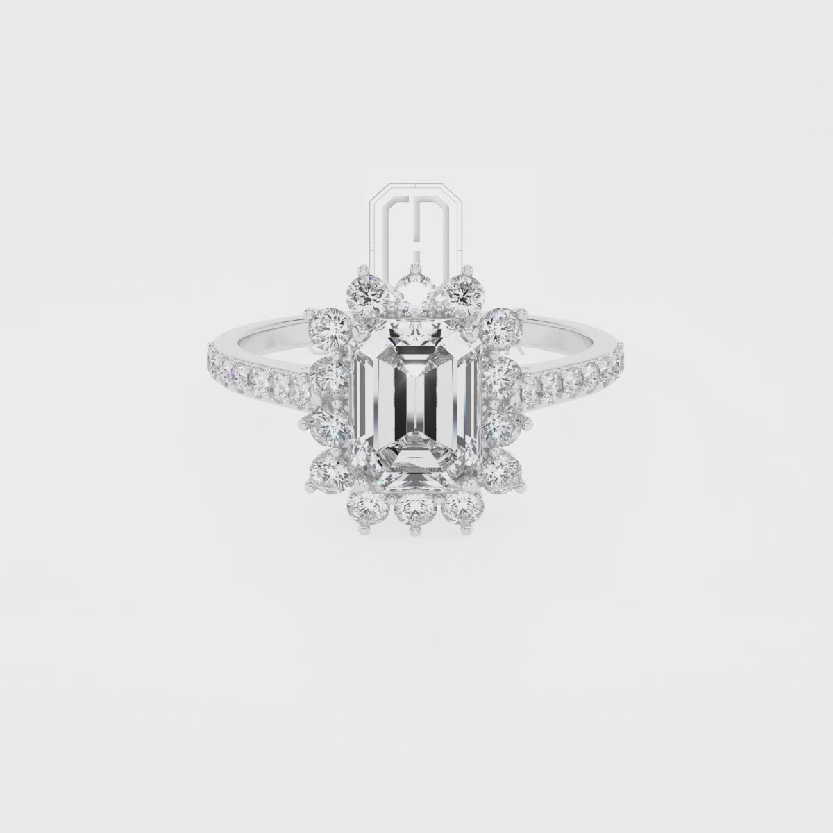 Lab Grown Citrine Emerald-Cut with Diamonds Double Halo Solitaire Engagement Rings