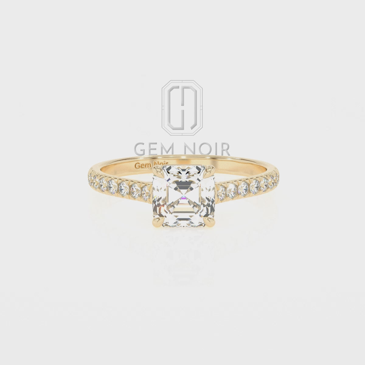 Lab Grown Moissanite Asscher Half Eternity Solitaire Engagement Rings