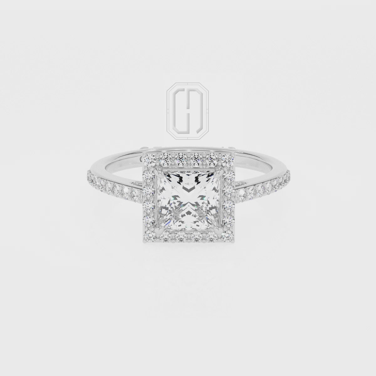 Lab Grown Moissanite Princess Halo Solitaire Engagement Rings