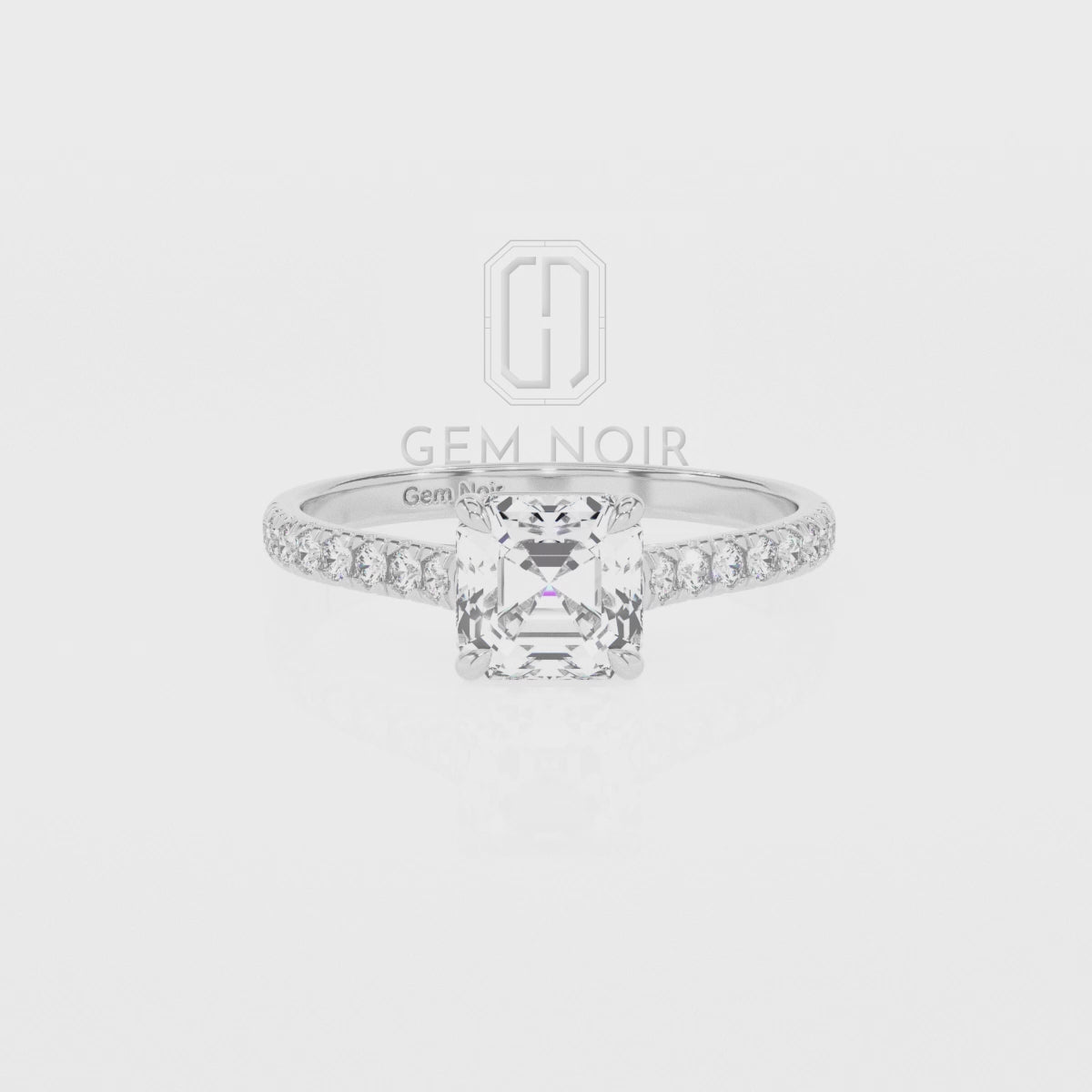 Lab Grown Moissanite Asscher Half Eternity Solitaire Engagement Rings