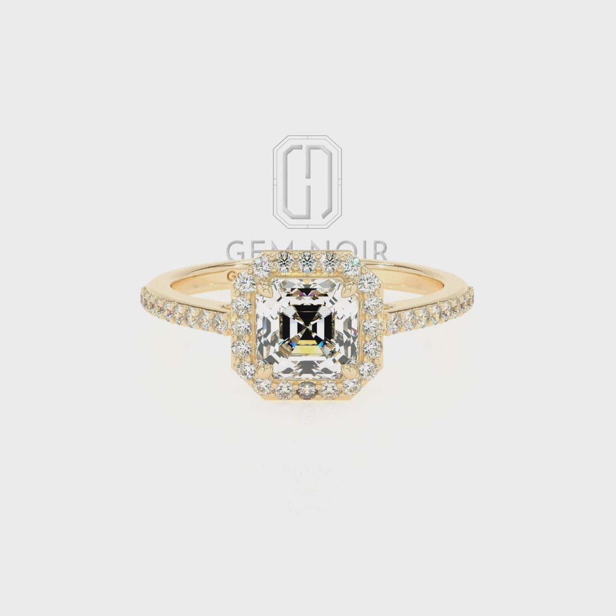 Lab Grown Moissanite Asscher Halo Solitaire Engagement Rings