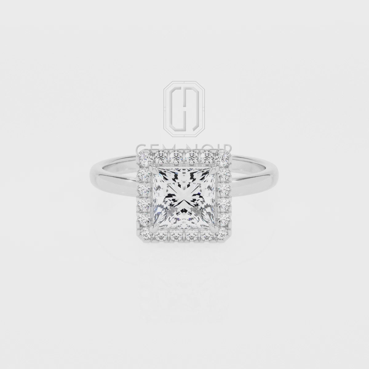 Lab Grown Moissanite Princess Halo Solitaire Engagement Rings