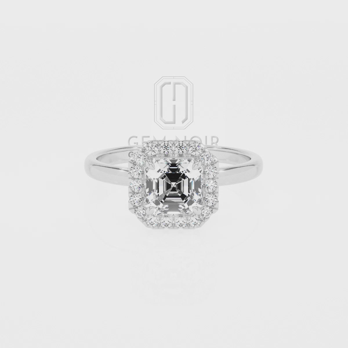 Lab Grown Moissanite Asscher Halo Solitaire Engagement Rings