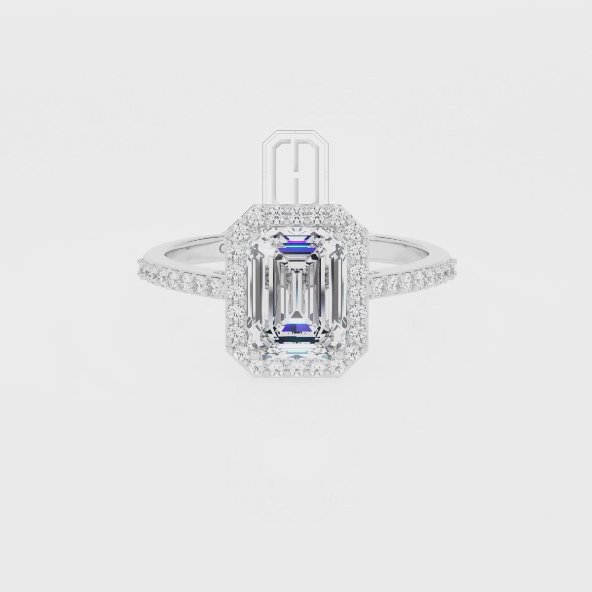 Natural Smoky Quartz Emerald-Cut with Diamonds Halo Solitaire Engagement Rings