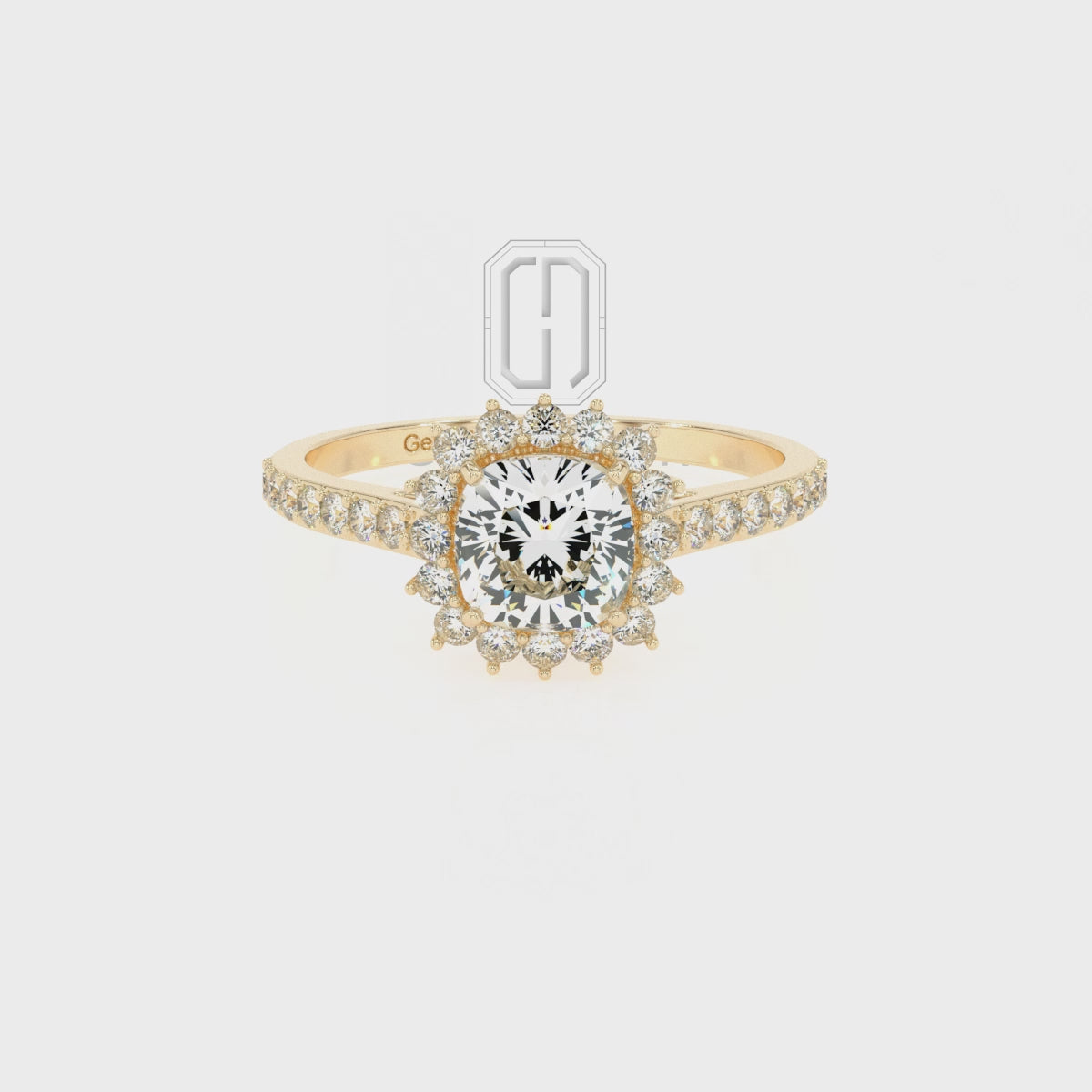 Lab Grown Citrine Cushion with Diamonds Double Halo Solitaire Engagement Rings