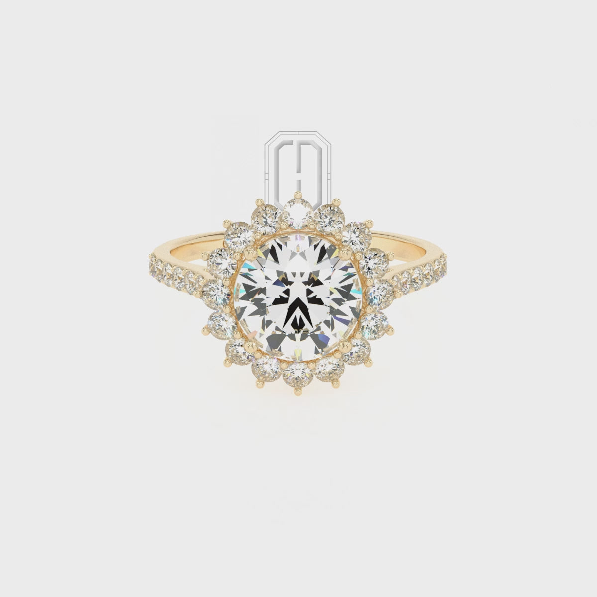 Natural Smoky Quartz Round with Diamonds Double Halo Solitaire Engagement Rings