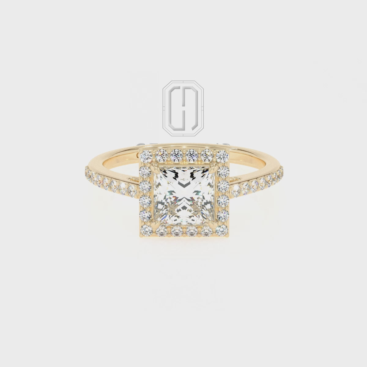 Lab Grown Moissanite Princess Halo Solitaire Engagement Rings