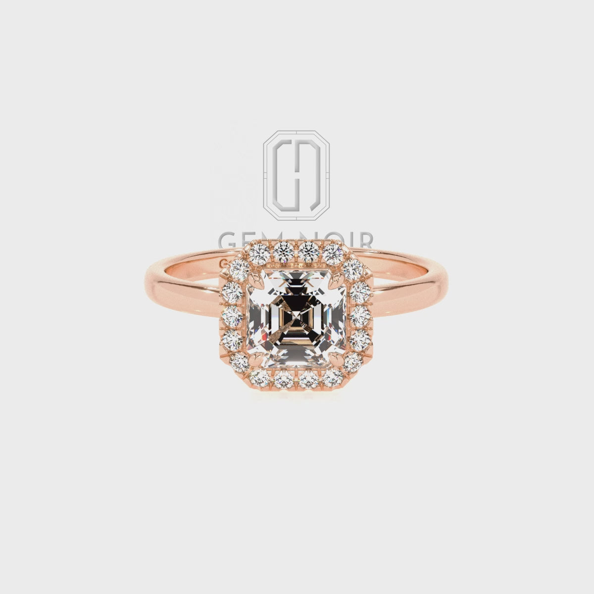 Lab Grown Moissanite Asscher Halo Solitaire Engagement Rings