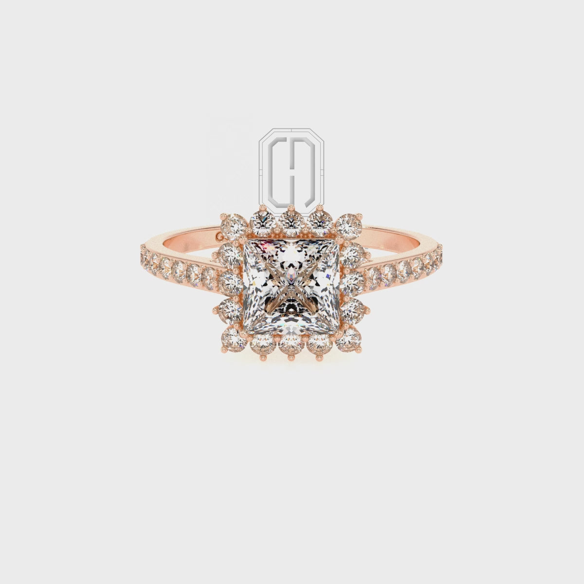 Lab Grown Moissanite Princess Double Halo Solitaire Engagement Rings